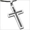 Carbon Fiber Contemporary 2 Stainless Steel Cross Necklace