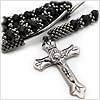 Glass Bead Rosary Cross Necklace