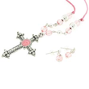 Marble Texture Center Cross Necklace - Pink