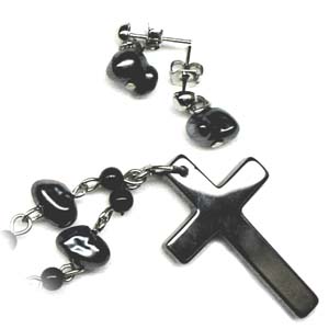 Black Pearl Onyx Plain Cross Necklace