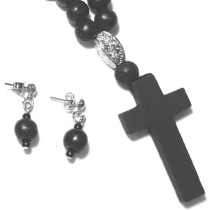Wooden Cross Necklace - Black