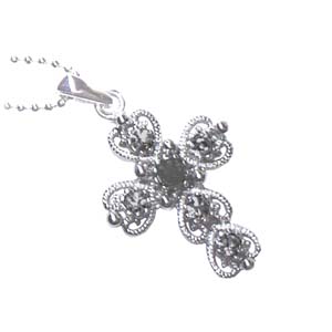 Victorian Hearts Cross Necklace - Black