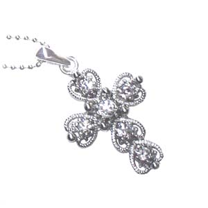 Victorian Hearts Cross Necklace - Clear