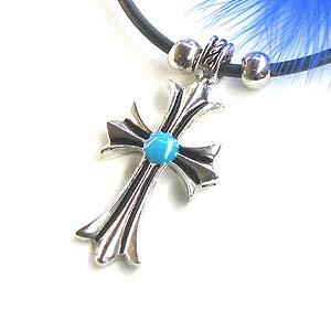 Victorian Style Blue Heart Cross Necklace