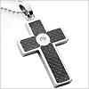 Clear Heart Carbon Fiber  Stainless Steel Cross Necklace