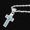 Silver Aqua-Rhinestone Cross